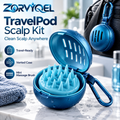 ZORVYQEL TravelPod Portable Scalp Massager Kit - Mini Silicone Shampoo Brush with Vented Protective Case & Clip for Gym and Travel