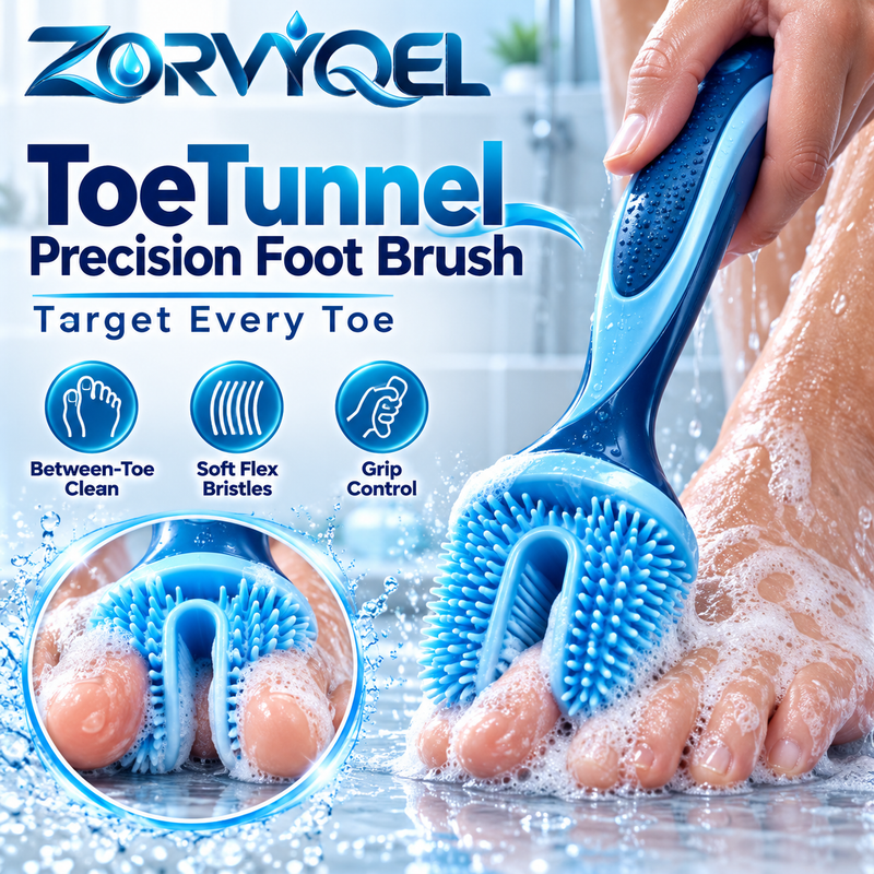 ZORVYQEL ToeTunnel Precision Foot Cleaning Brush - Ergonomic Silicone Between-Toe Scrubber with U-Shaped Soft Bristles for Shower Washing
