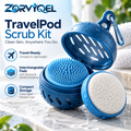 ZORVYQEL Travel Body Scrubber Kit - Portable Silicone Shower Brush with 2 Interchangeable Scrub Pads & Vented Carry Case