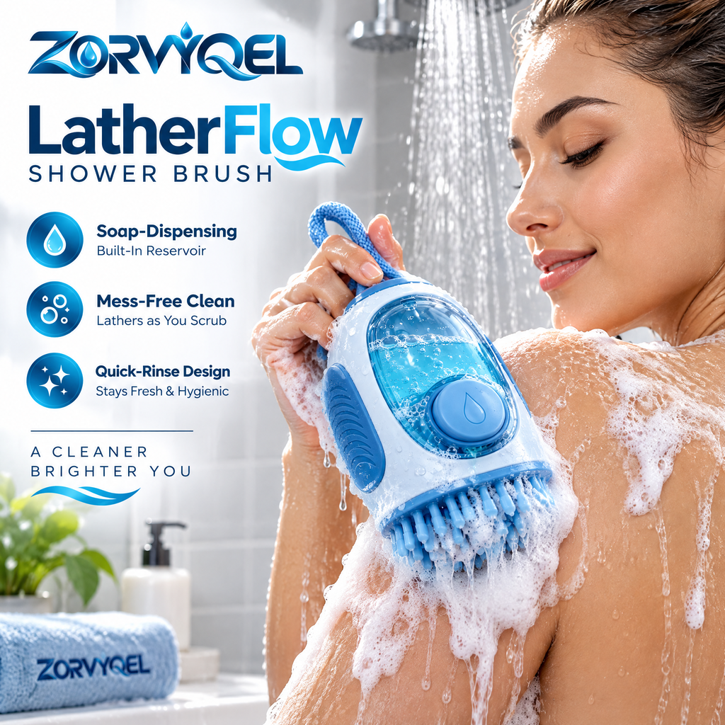 ZORVYQEL Soap Dispensing Shower Brush - Refillable Silicone Body Scrubber with Push-Button Body Wash Dispenser & Easy Grip