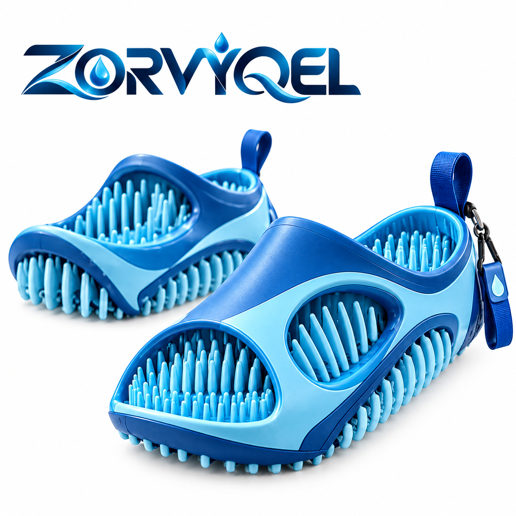 ZORVYQEL AquaStep Shower Foot Cleaning Slipper - Wearable Silicone Foot Scrubber with Soft Inner Bristles, Sidewall Cleaning Fins & Rinse-Friendly Design