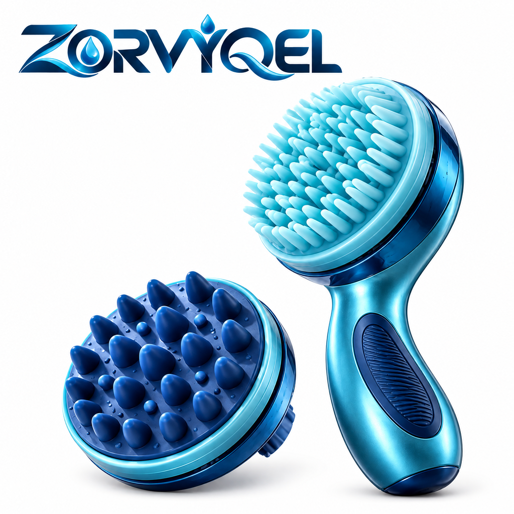 ZORVYQEL DuoMode 2-Head Scalp Brush System - Manual Shampoo Scrubber with Interchangeable Soft Silicone Cleansing & Massage Heads
