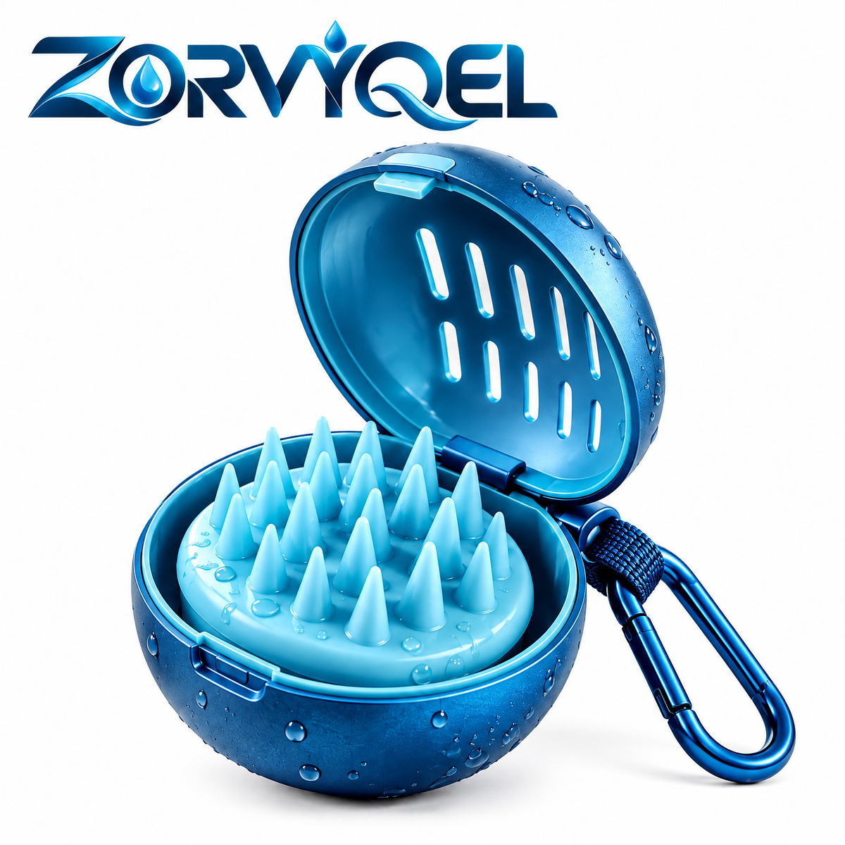 ZORVYQEL TravelPod Portable Scalp Massager Kit - Mini Silicone Shampoo Brush with Vented Protective Case & Clip for Gym and Travel