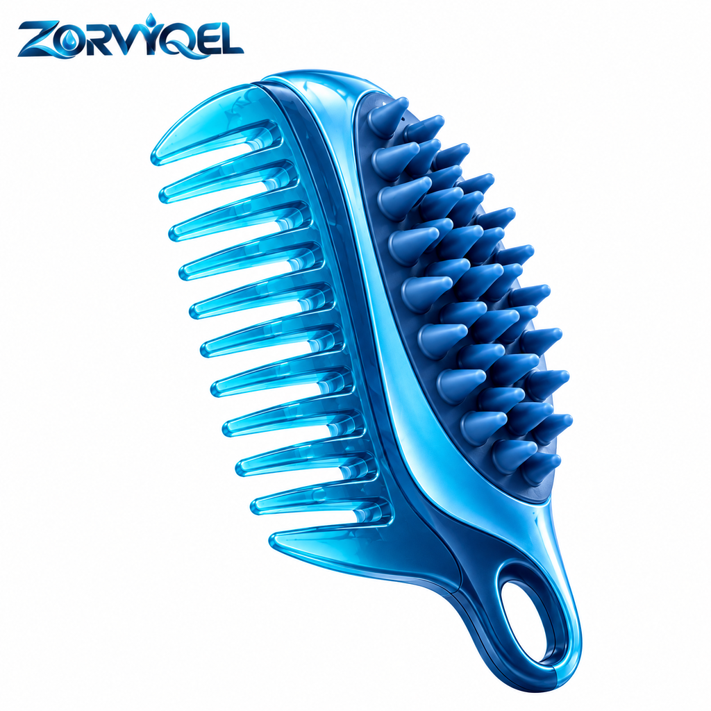 ZORVYQEL SectionFlow 2-in-1 Scalp Cleaning Comb - Wide-Tooth Wet Hair Detangler & Silicone Shampoo Scrubber with Shower Hanging Loop