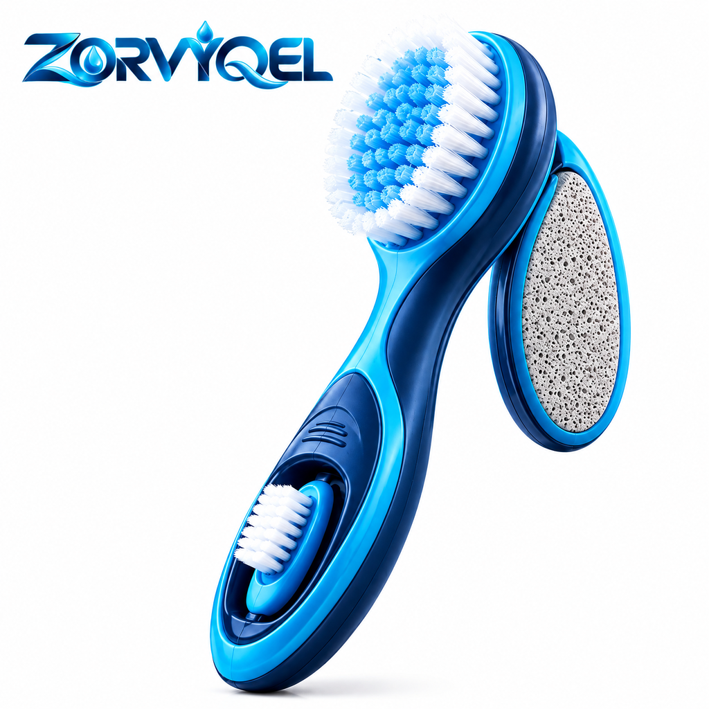 ZORVYQEL HeelHalo Pumice Foot Care Brush - Dual-Sided Heel Scrubber with Soft Cleansing Bristles, Ergonomic Handle & Mini Toe Brush