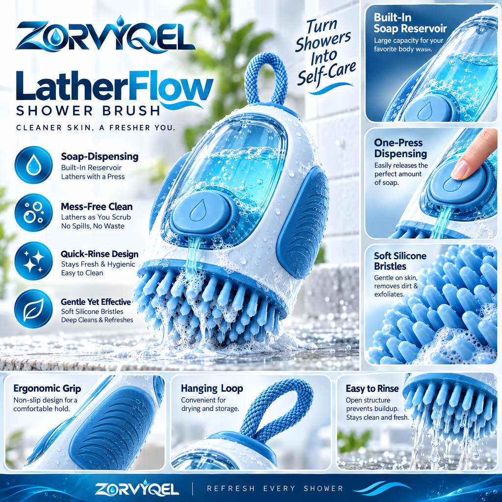 ZORVYQEL Soap Dispensing Shower Brush - Refillable Silicone Body Scrubber with Push-Button Body Wash Dispenser & Easy Grip